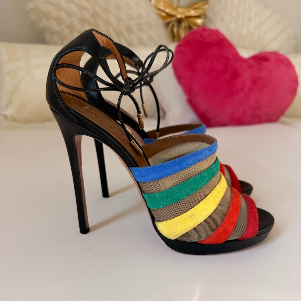 Aquazzura Suede Rainbow Leather stiletto with Platform Peep Toe